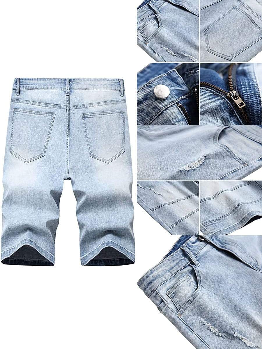 LONGBIDA Ripped Distressed Jeans Shorts Relaxed Fit Five Pocket For Men