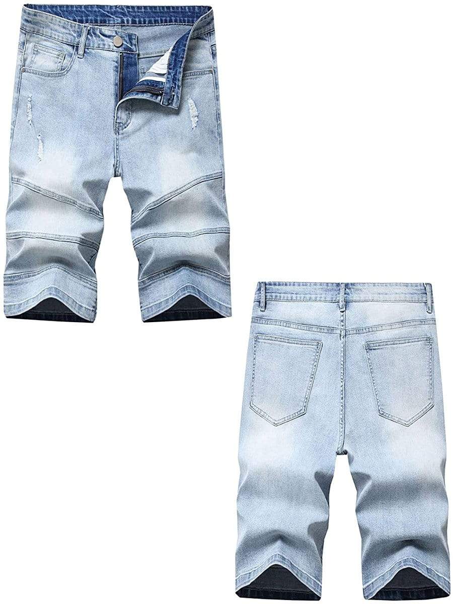 LONGBIDA Ripped Distressed Jeans Shorts Relaxed Fit Five Pocket For Men