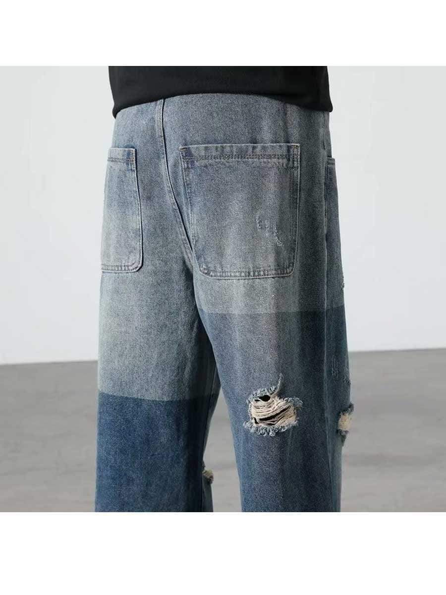 LONGBIDA Ripped Jeans Baggy Fashion Retro Streetwear Trousers For Men