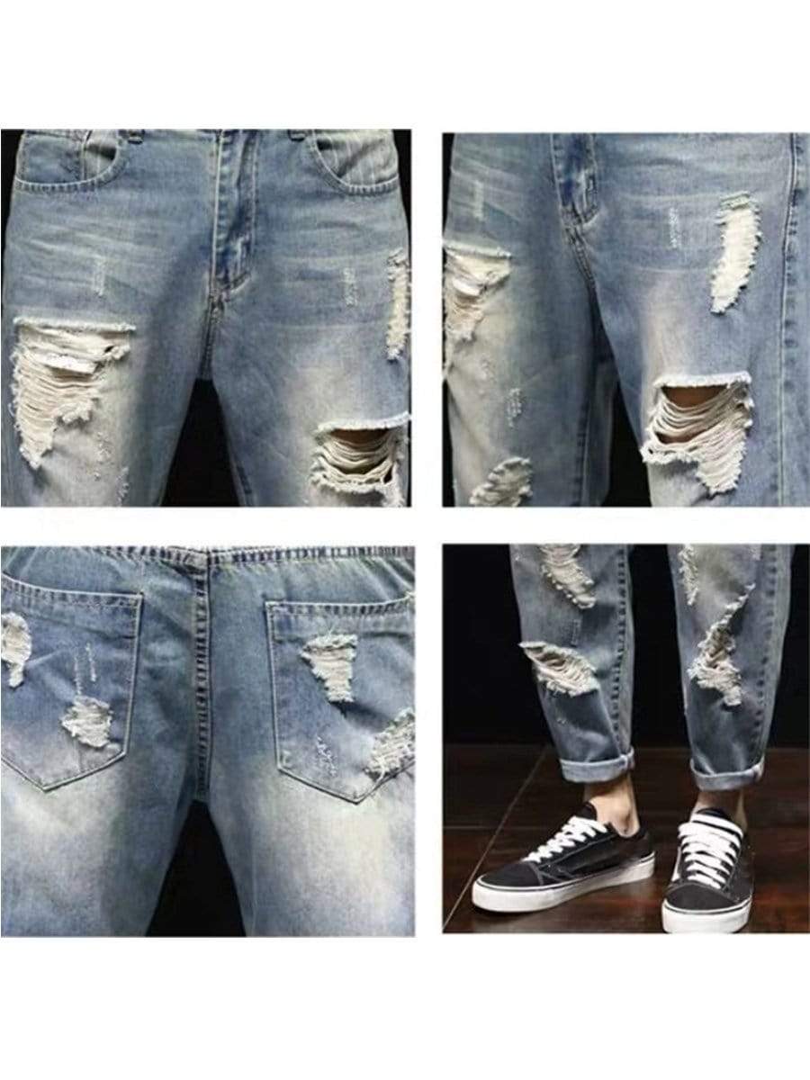 LONGBIDA Ripped Jeans Baggy Fashion Street Style Washed For Men