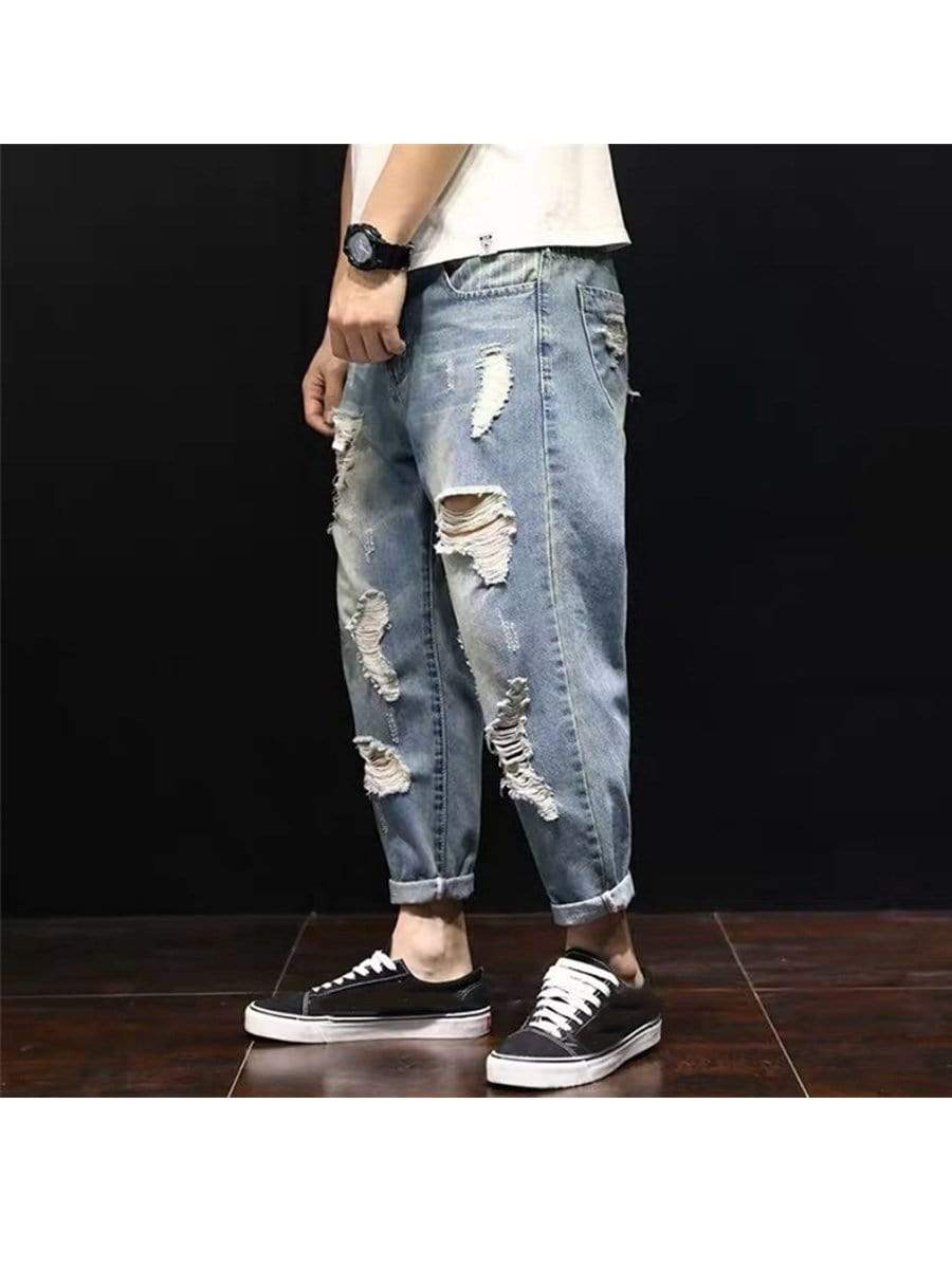 LONGBIDA Ripped Jeans Baggy Fashion Street Style Washed For Men