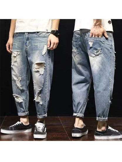 LONGBIDA Ripped Jeans Baggy Fashion Street Style Washed For Men