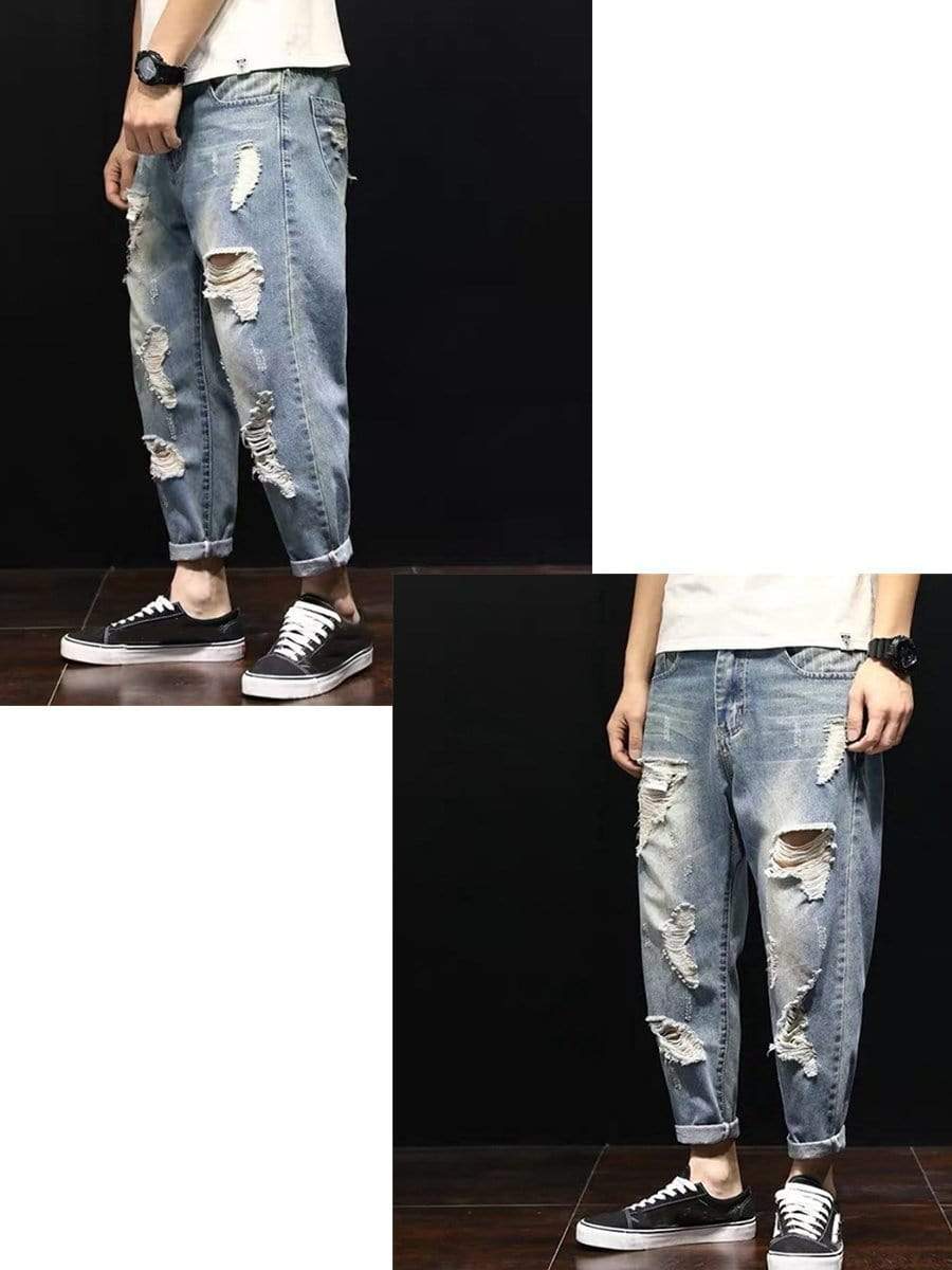 LONGBIDA Ripped Jeans Baggy Fashion Street Style Washed For Men