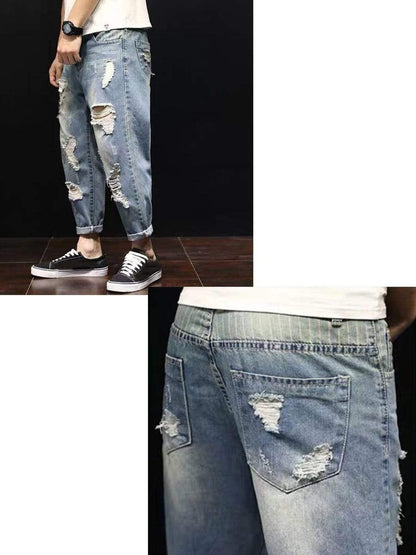 LONGBIDA Ripped Jeans Baggy Fashion Street Style Washed For Men