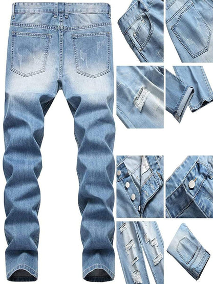 LONGBIDA Ripped Jeans Destroyed Straight Fit For Men