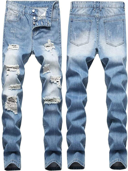 38 LONGBIDA Ripped Jeans Destroyed Straight Fit For Men