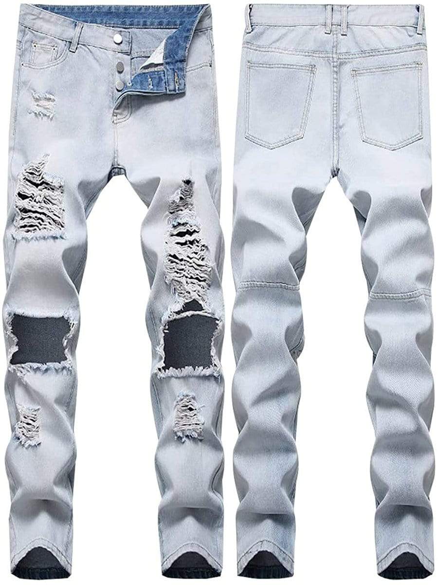 LONGBIDA Ripped Jeans Destroyed Straight Fit Washed For Men