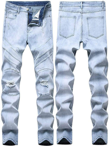 LONGBIDA Ripped Jeans Destroyed Stretch Skinny Slim Fit Washed For Men