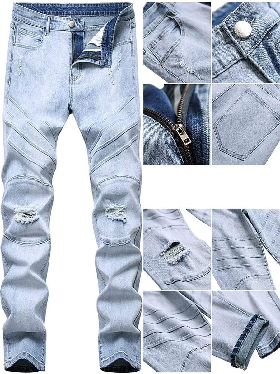 LONGBIDA Ripped Jeans Destroyed Stretch Skinny Slim Fit Washed For Men