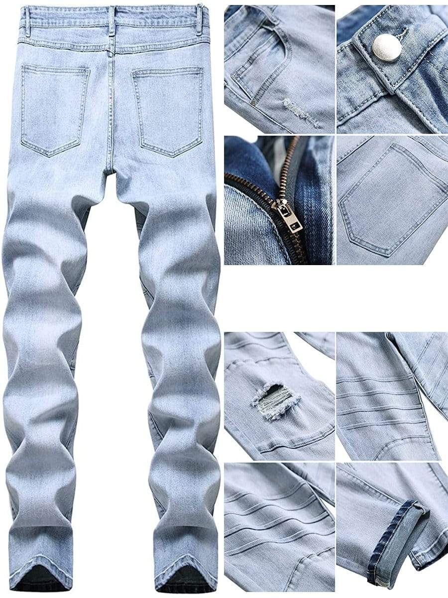 LONGBIDA Ripped Jeans Destroyed Stretch Skinny Slim Fit Washed For Men