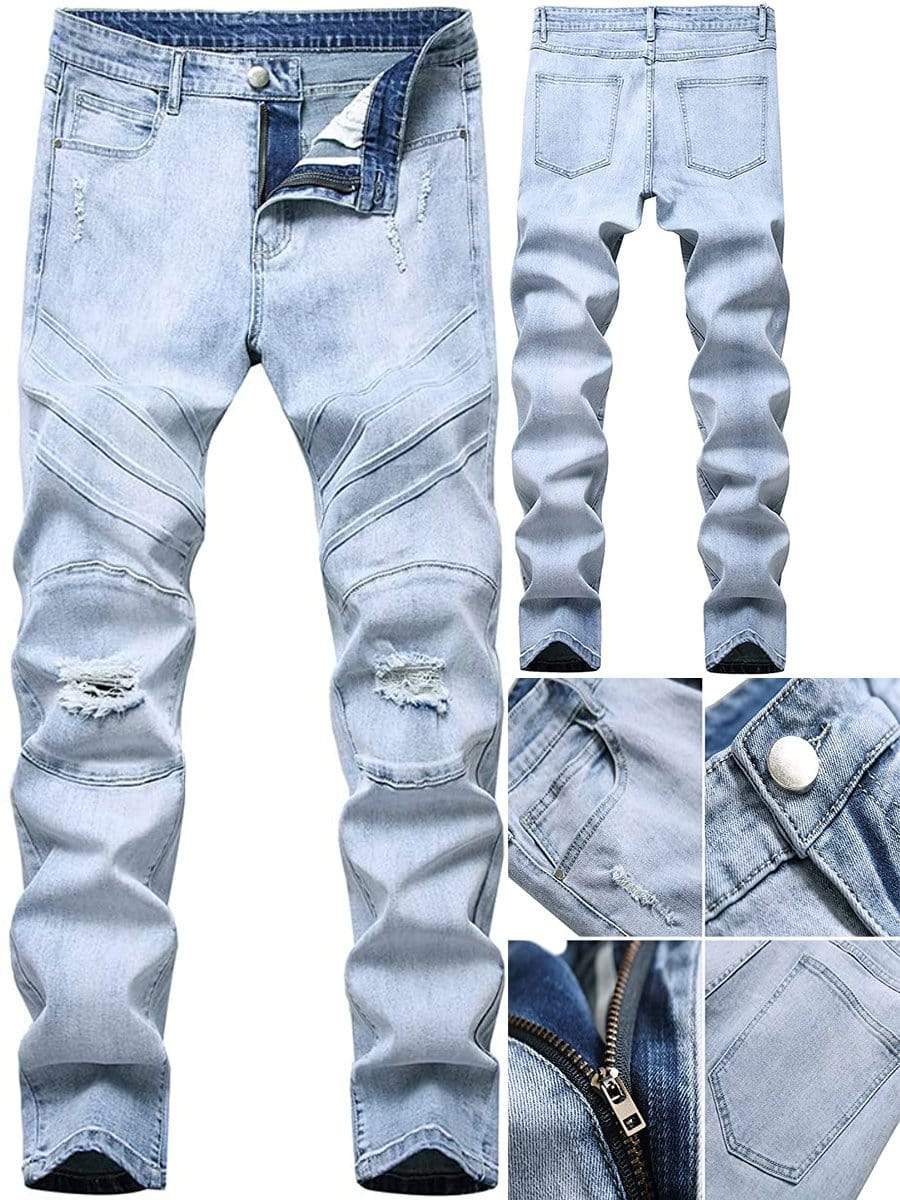 LONGBIDA Ripped Jeans Destroyed Stretch Skinny Slim Fit Washed For Men