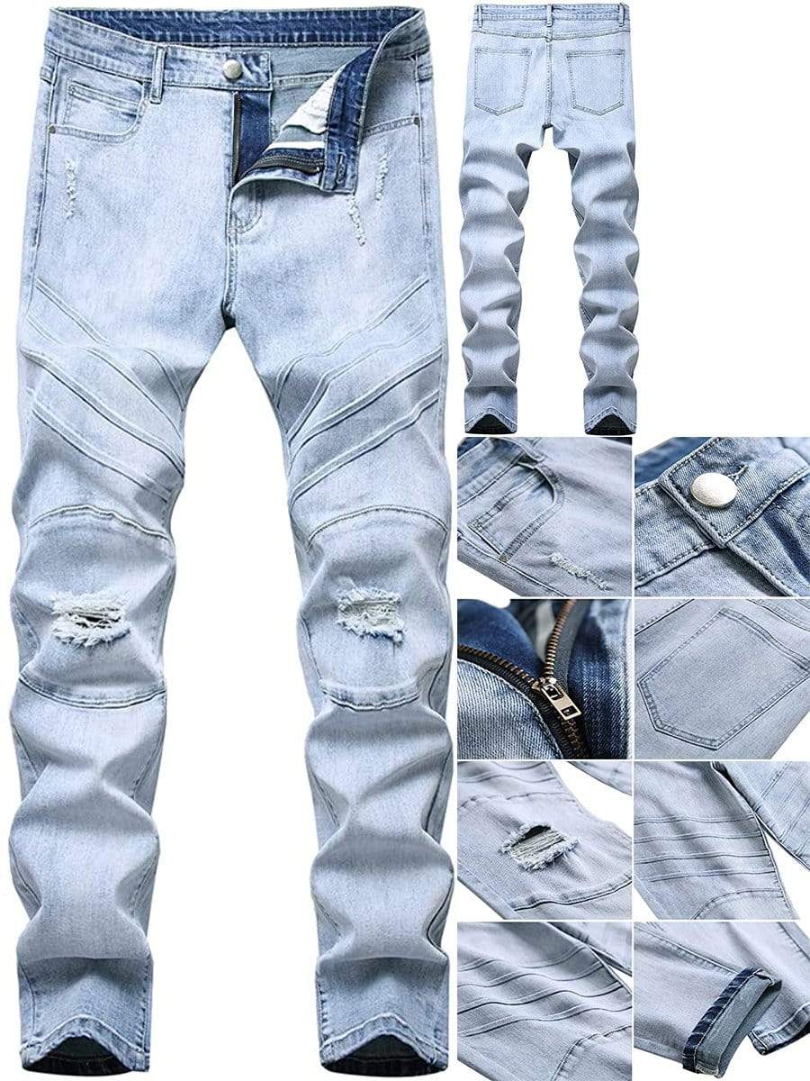 LONGBIDA Ripped Jeans Destroyed Stretch Skinny Slim Fit Washed For Men