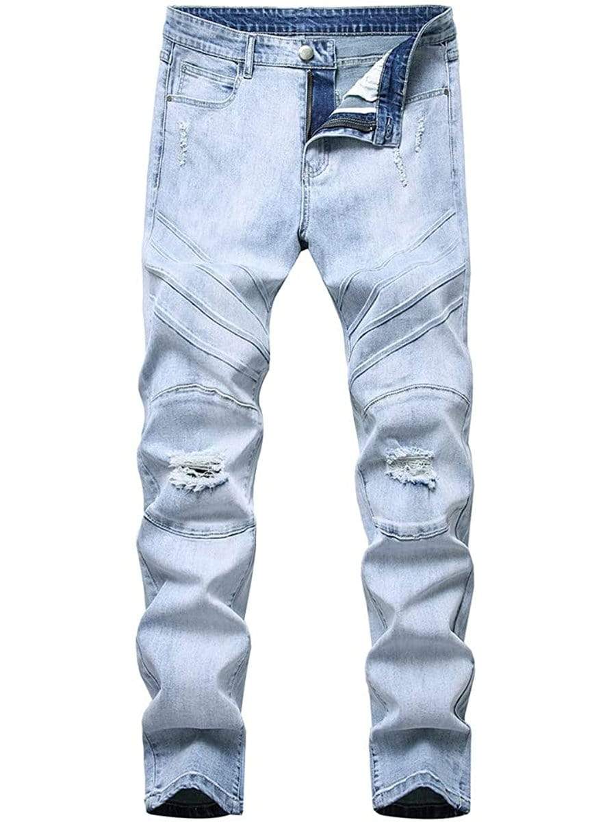 36 LONGBIDA Ripped Jeans Destroyed Stretch Skinny Slim Fit Washed For Men