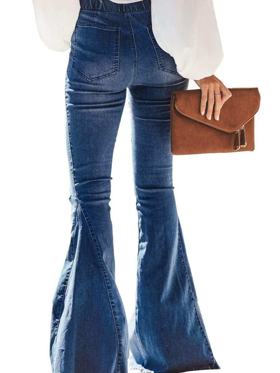 LONGBIDA Ripped Jeans Flare Leg High Waist For Women