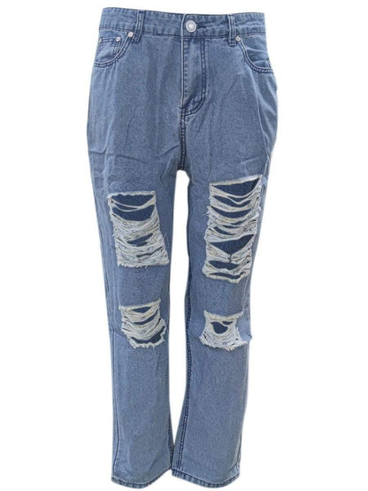 LONGBIDA Ripped Jeans Mom Stretch Hole Slim Pants Street Wear Low Rise For Women