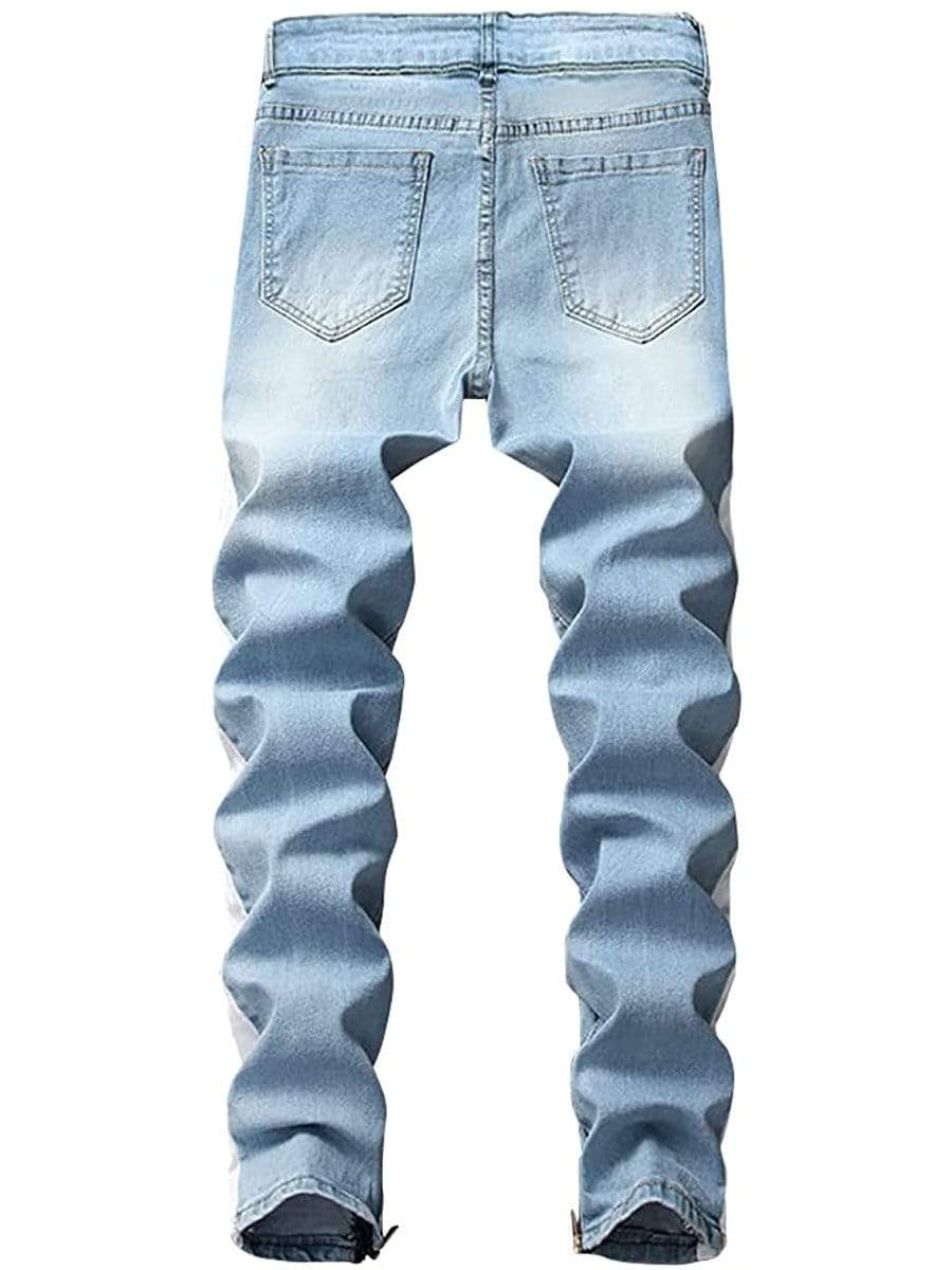 LONGBIDA Ripped Jeans Sale Slim Skinny Striped Ankle Zipper Pencil Pants For Men