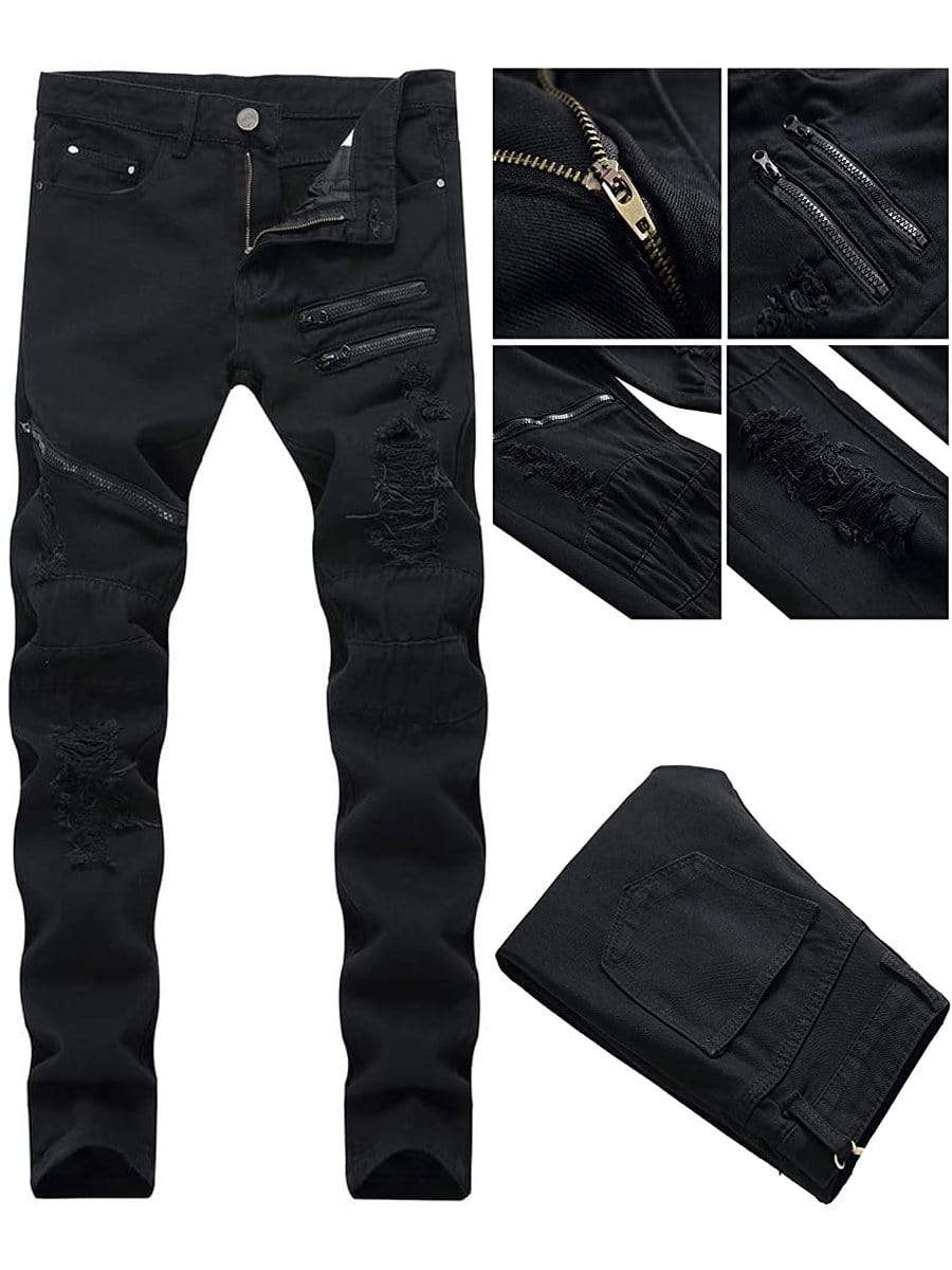 LONGBIDA Ripped Jeans Sale Straight Hip Hop Biker Slim Fashion For Men