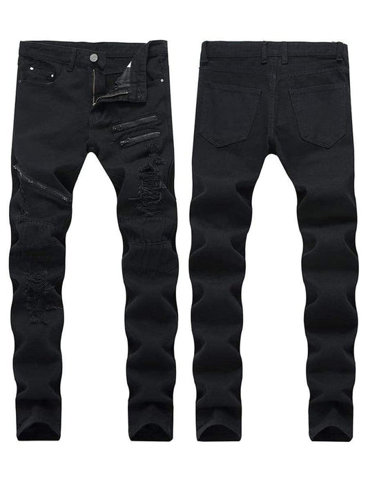 Black / 36 LONGBIDA Ripped Jeans Sale Straight Hip Hop Biker Slim Fashion For Men