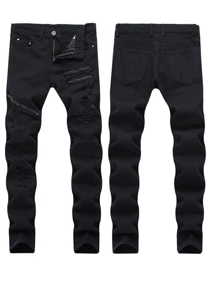 Black / 36 LONGBIDA Ripped Jeans Sale Straight Hip Hop Biker Slim Fashion For Men