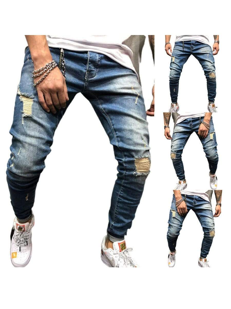 LONGBIDA Ripped Jeans Skinny Fashion Distressed Stretchy Trousers For Men