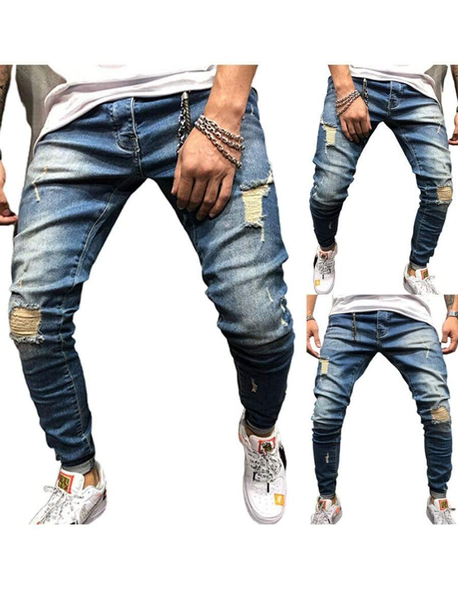 LONGBIDA Ripped Jeans Skinny Fashion Distressed Stretchy Trousers For Men