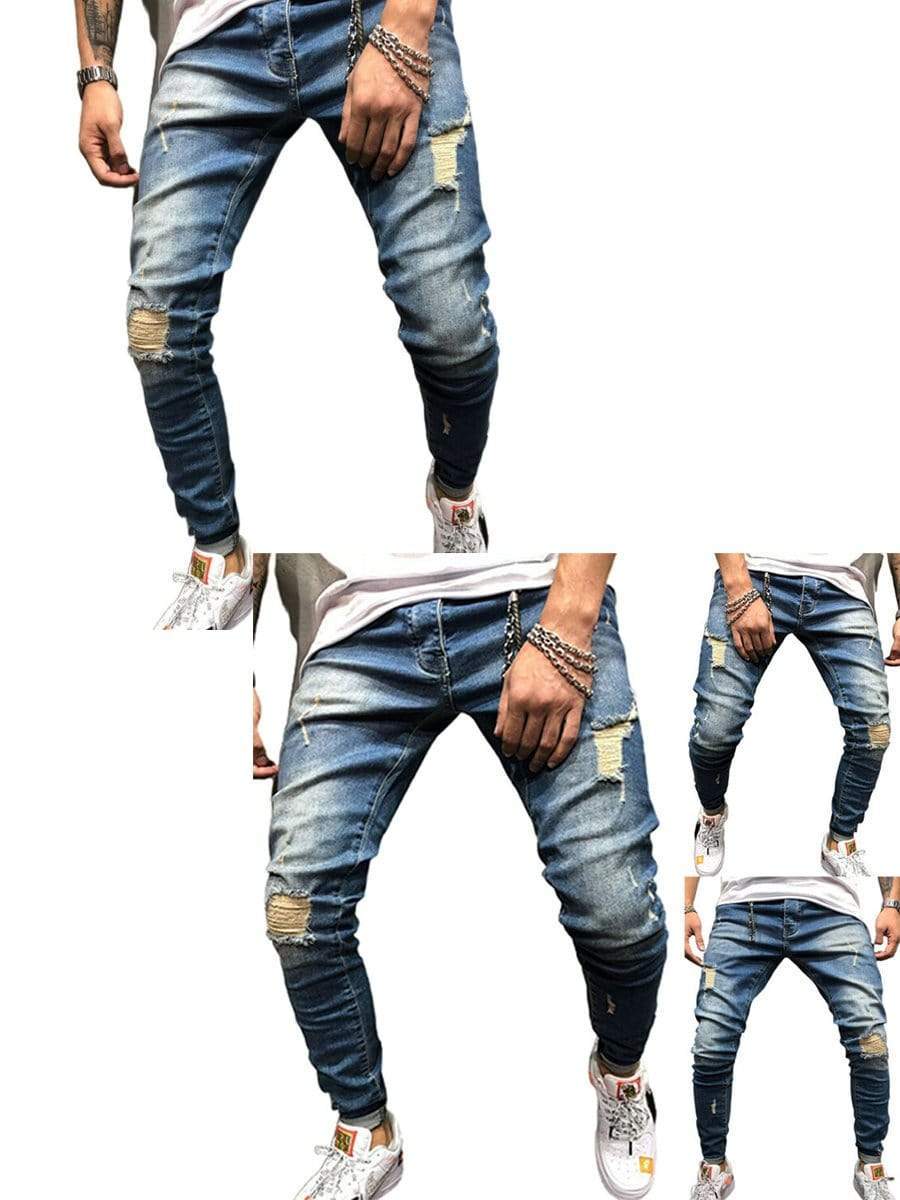 LONGBIDA Ripped Jeans Skinny Fashion Distressed Stretchy Trousers For Men