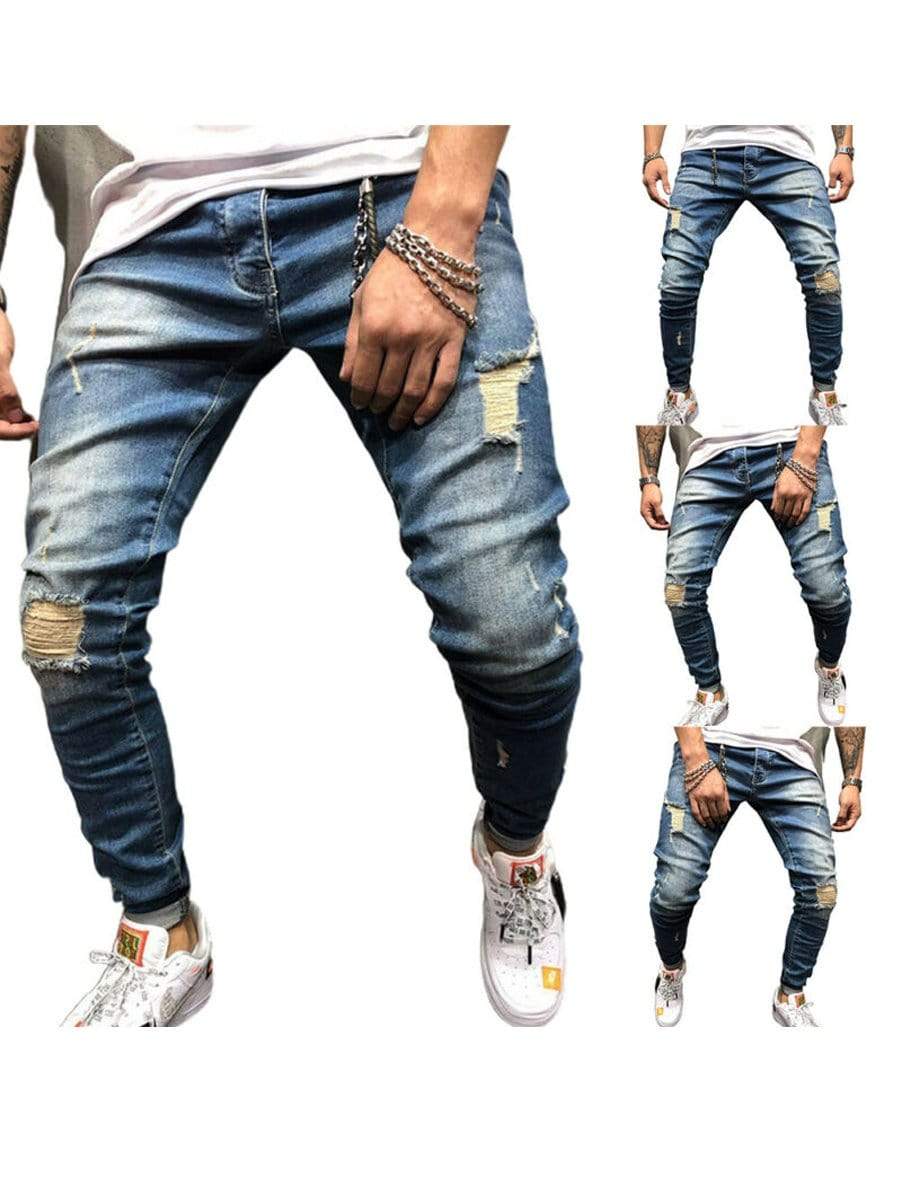 LONGBIDA Ripped Jeans Skinny Fashion Distressed Stretchy Trousers For Men