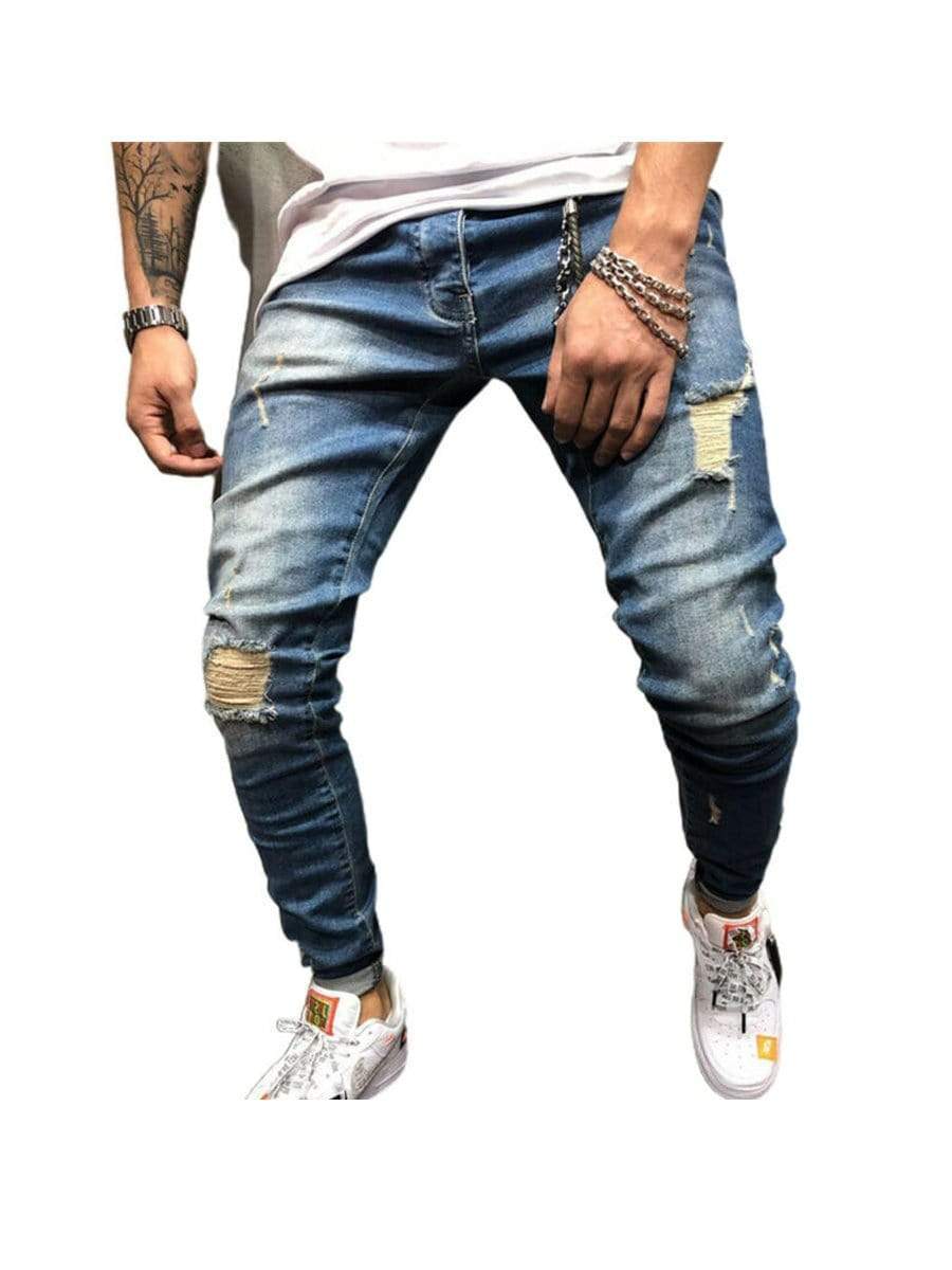 LONGBIDA Ripped Jeans Skinny Fashion Distressed Stretchy Trousers For Men