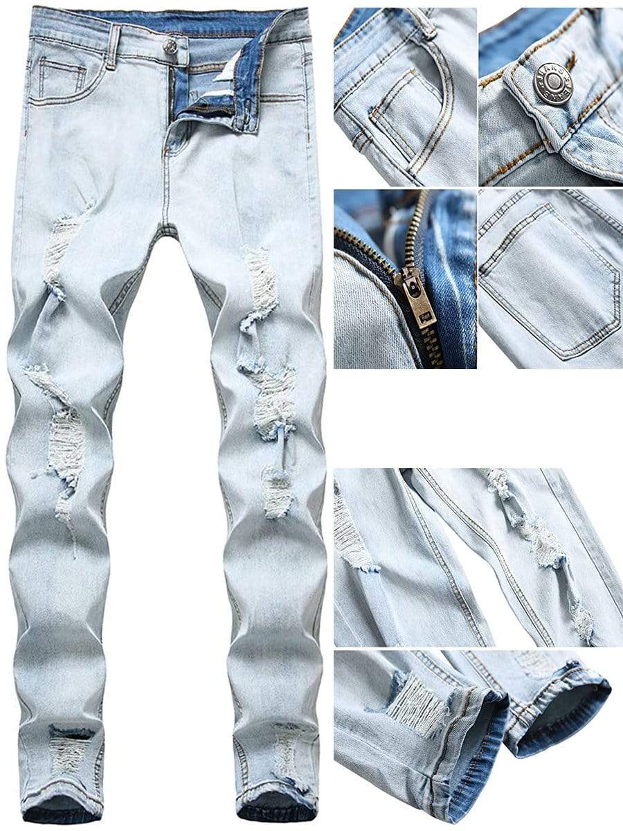 LONGBIDA Ripped Jeans Skinny Slim Distressed For Men