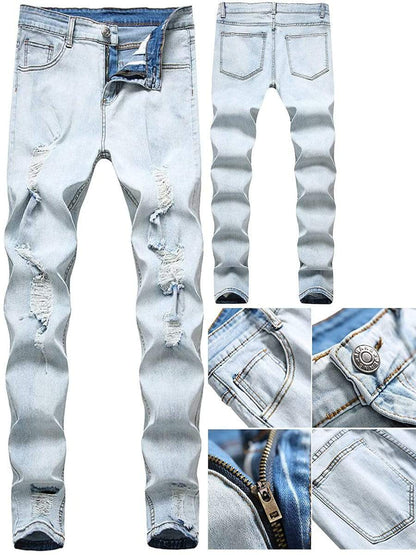 LONGBIDA Ripped Jeans Skinny Slim Distressed For Men