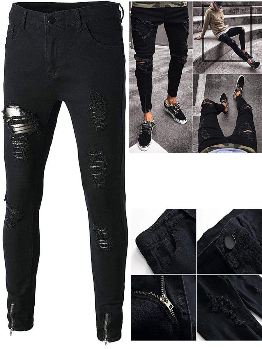 LONGBIDA Ripped Jeans Skinny Slim Fit Stretch Distressed Pants For Men