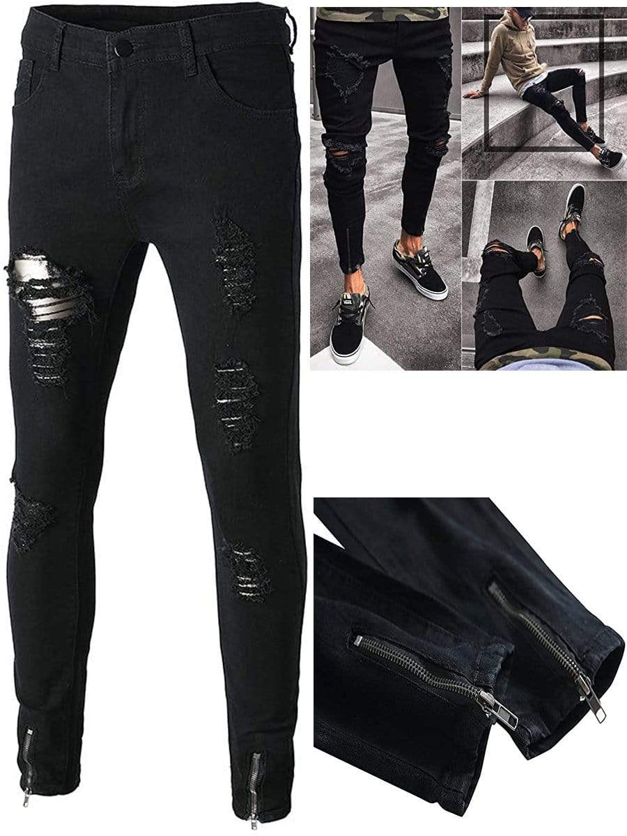 LONGBIDA Ripped Jeans Skinny Slim Fit Stretch Distressed Pants For Men