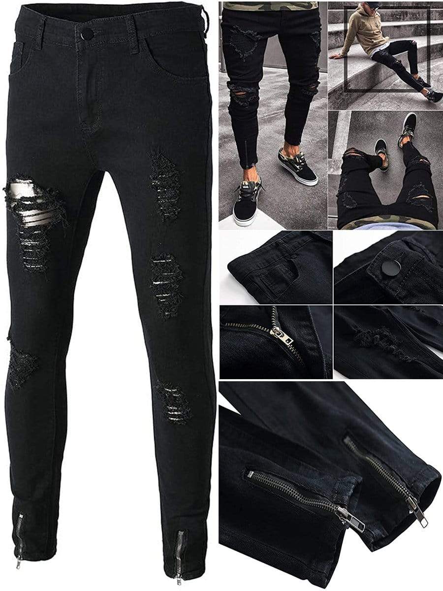 LONGBIDA Ripped Jeans Skinny Slim Fit Stretch Distressed Pants For Men