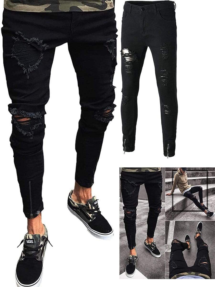 LONGBIDA Ripped Jeans Skinny Slim Fit Stretch Distressed Pants For Men