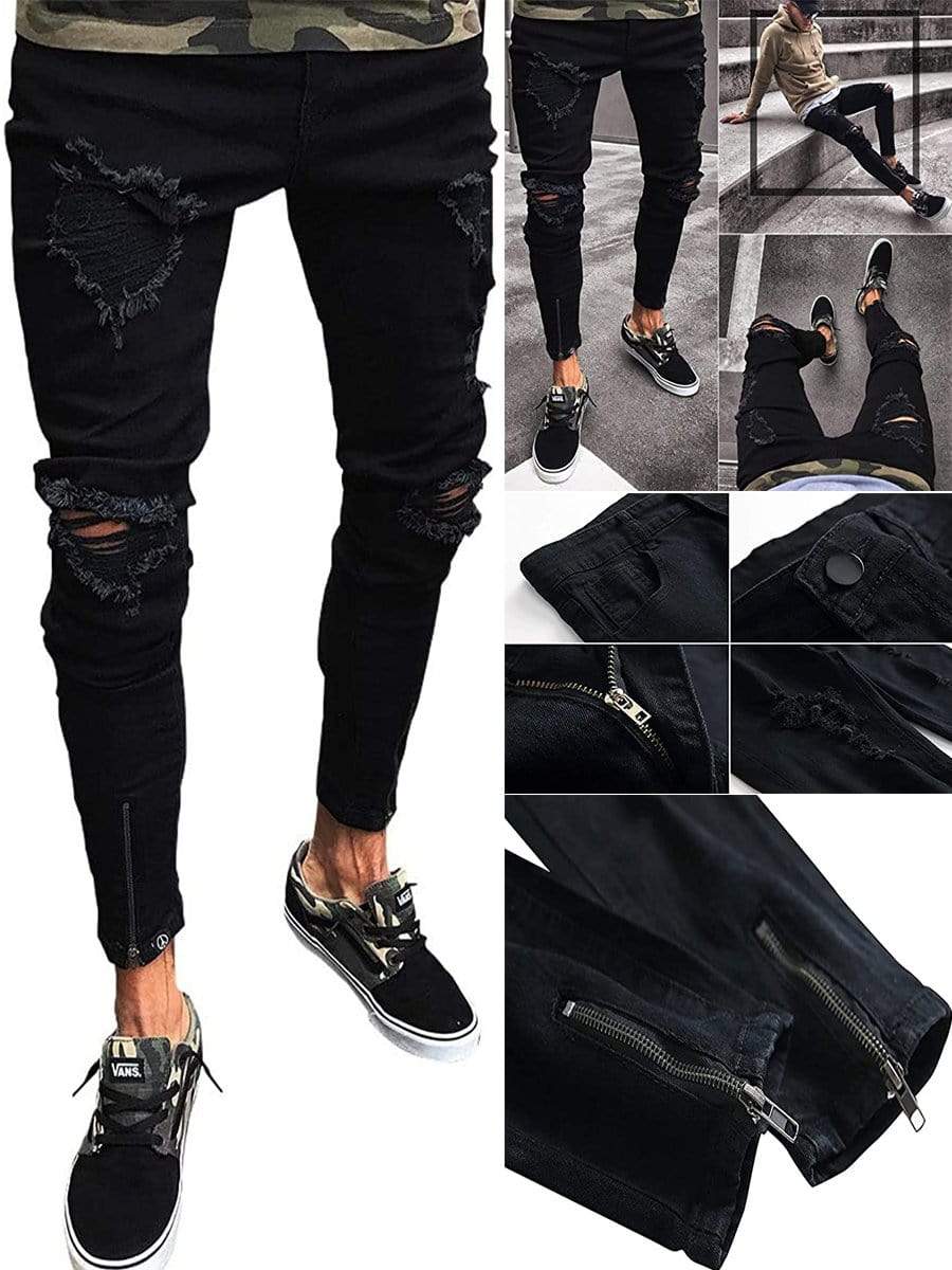 LONGBIDA Ripped Jeans Skinny Slim Fit Stretch Distressed Pants For Men