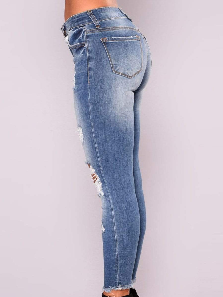 LONGBIDA Ripped Jeans Skinny Street Style Sexy Stretch For Women