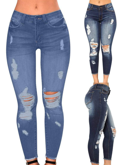 LONGBIDA Ripped Jeans Skinny Street Style Sexy Stretch For Women