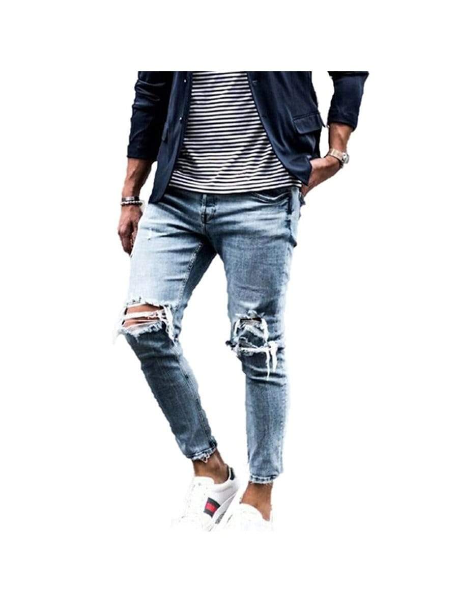 LONGBIDA Ripped Jeans Skinny Streetwear Destroyed Pencil For Men