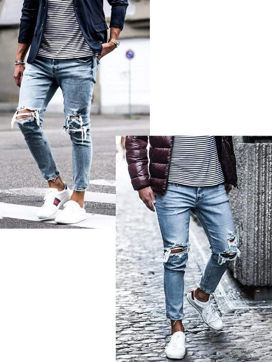 Buy LZLER Mens Ripped Jeans,Distressed Destroyed Slim Fit Straight Leg  Denim Pant with Holes, Light Grey 870, 34 at Amazon.in