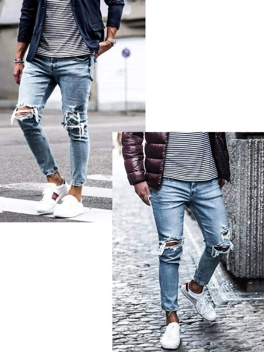 LONGBIDA Ripped Jeans Skinny Streetwear Destroyed Pencil For Men