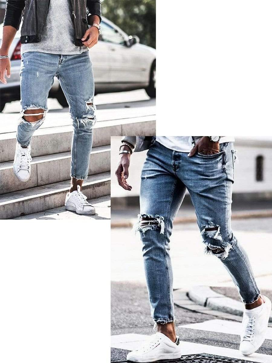 LONGBIDA Ripped Jeans Skinny Streetwear Destroyed Pencil For Men