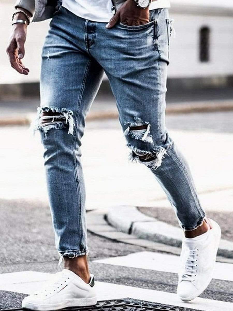 LONGBIDA Ripped Jeans Skinny Streetwear Destroyed Pencil For Men