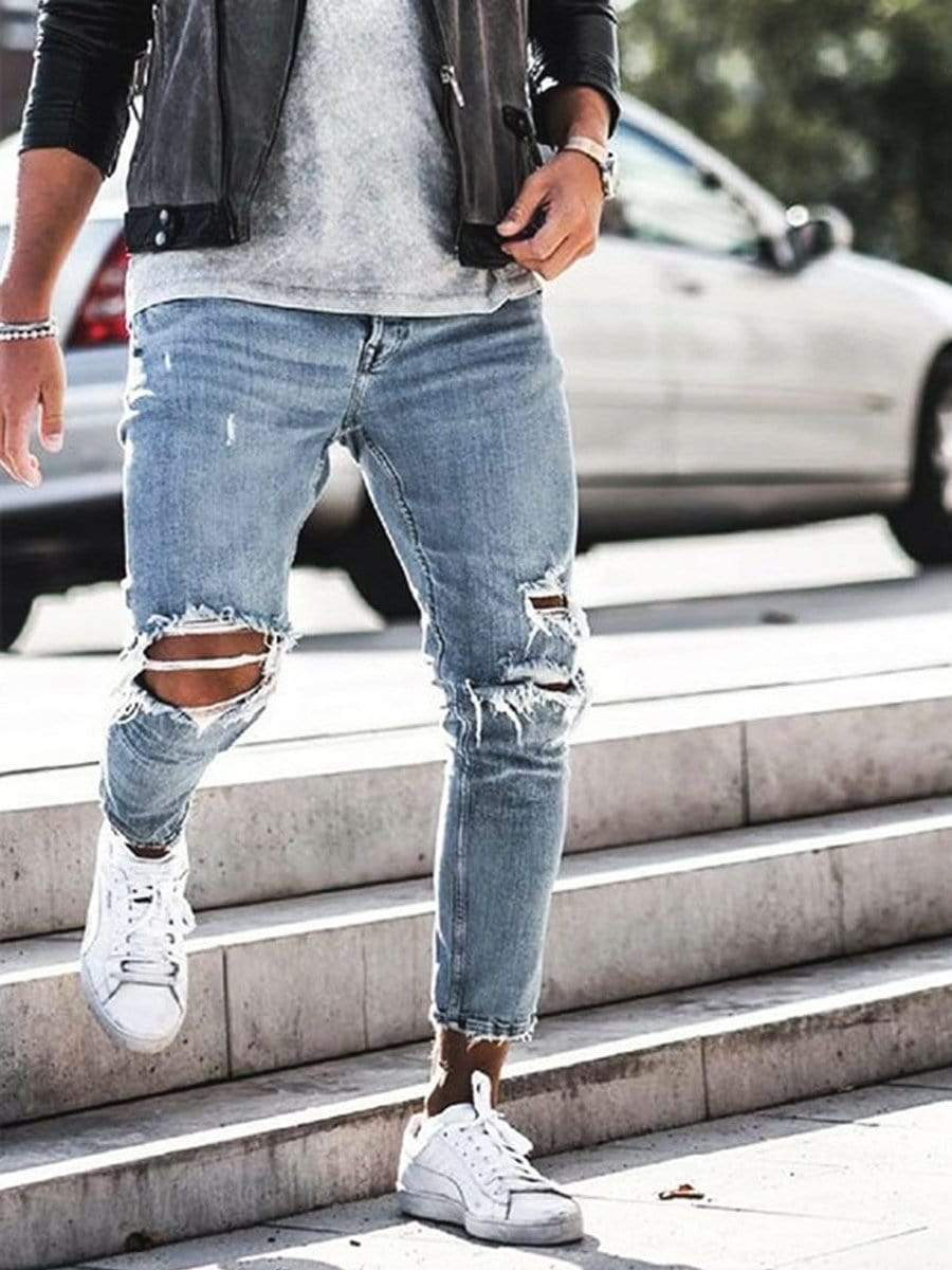 LONGBIDA Ripped Jeans Skinny Streetwear Destroyed Pencil For Men