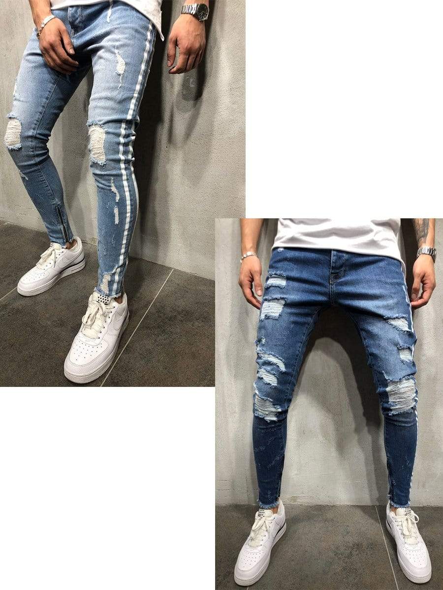 LONGBIDA Ripped Jeans Skinny Streetwear Distressed High Quality Stretch For Men