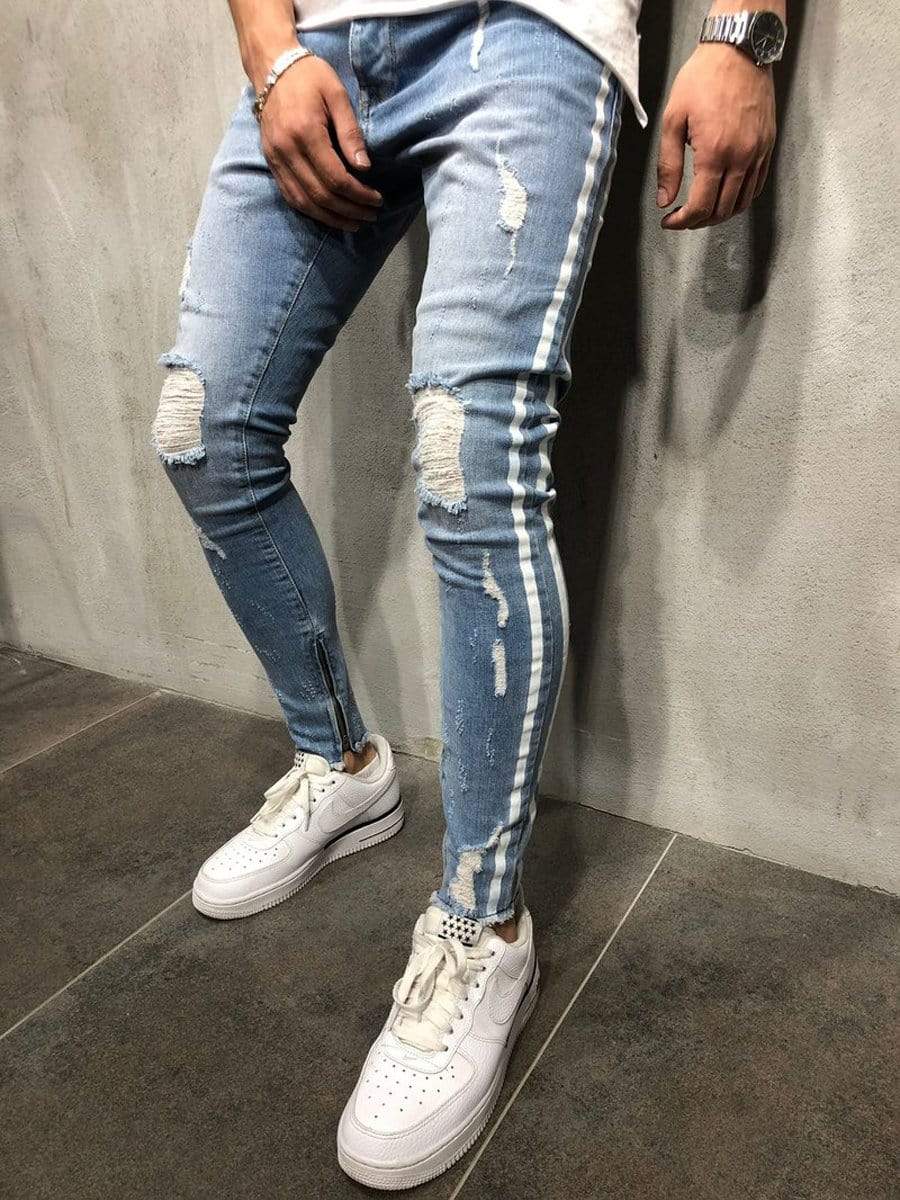 LONGBIDA Ripped Jeans Skinny Streetwear Distressed High Quality Stretch For Men