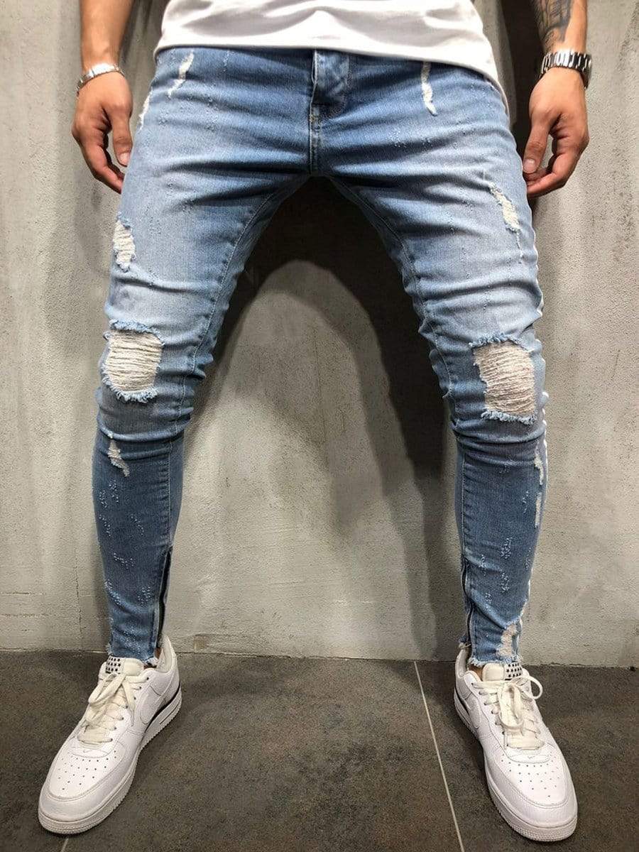 LONGBIDA Ripped Jeans Skinny Streetwear Distressed High Quality Stretch For Men