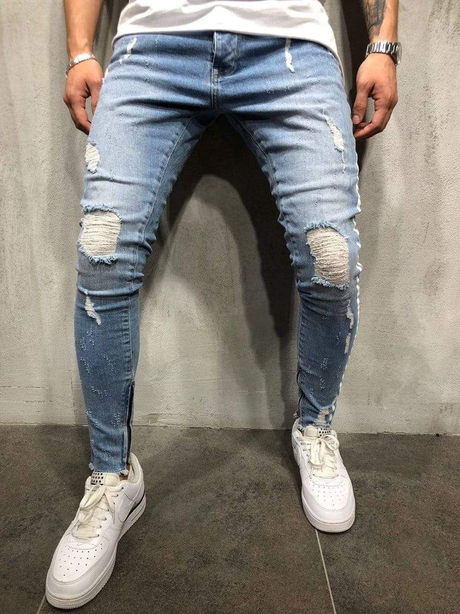 LONGBIDA Ripped Jeans Skinny Streetwear Distressed High Quality Stretch For Men
