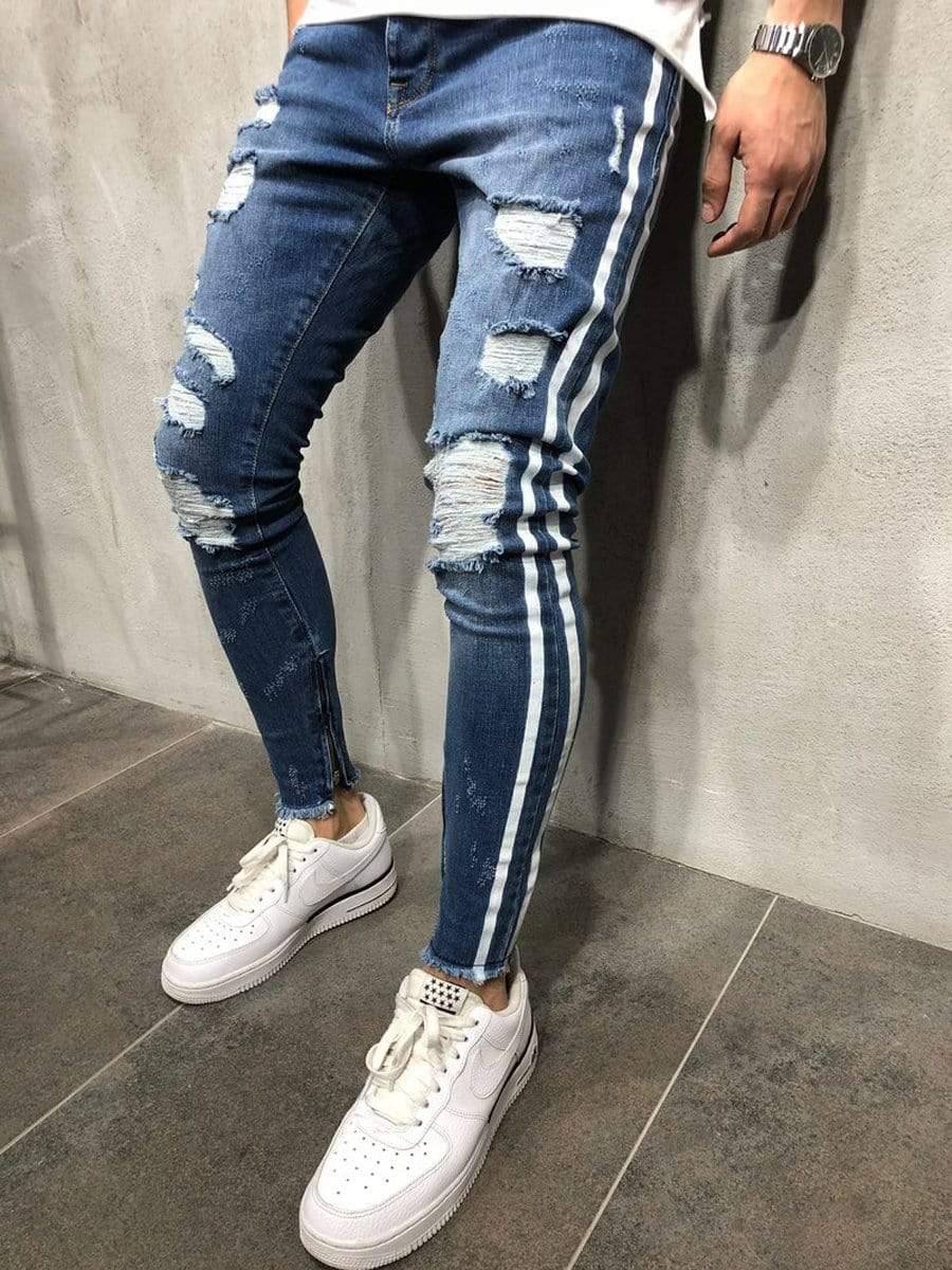 LONGBIDA Ripped Jeans Skinny Streetwear Distressed High Quality Stretch For Men