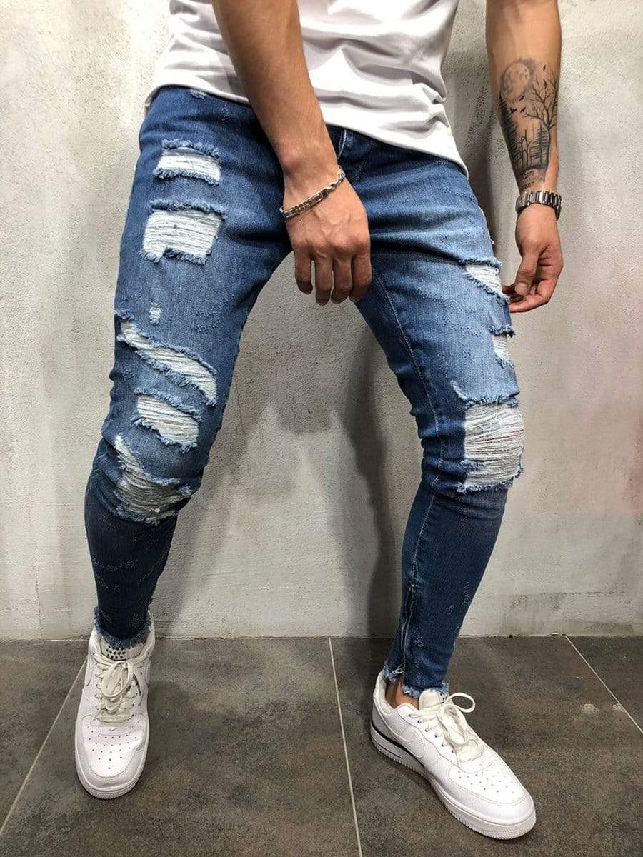 LONGBIDA Ripped Jeans Skinny Streetwear Distressed High Quality Stretch For Men