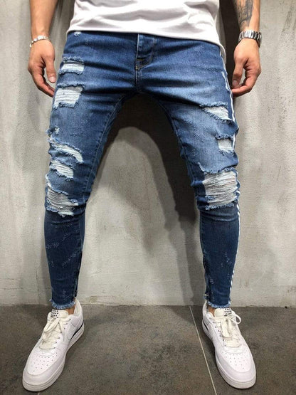 LONGBIDA Ripped Jeans Skinny Streetwear Distressed High Quality Stretch For Men